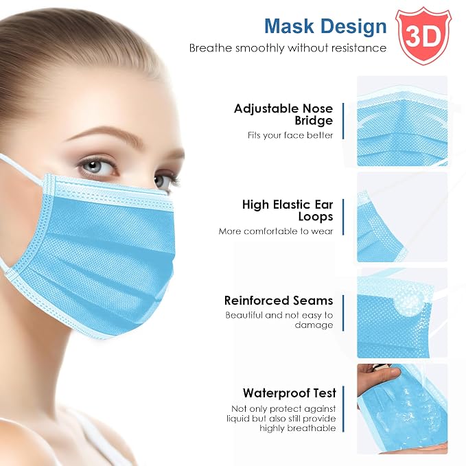 500 Pcs Blue Disposable Face Masks, 3 Ply Face Masks Disposable - Image 3