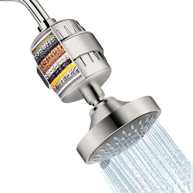 Shower Head and 15 Stage Shower Filter Combo, FEELSO High Pressure 5 Spray by FEELSO