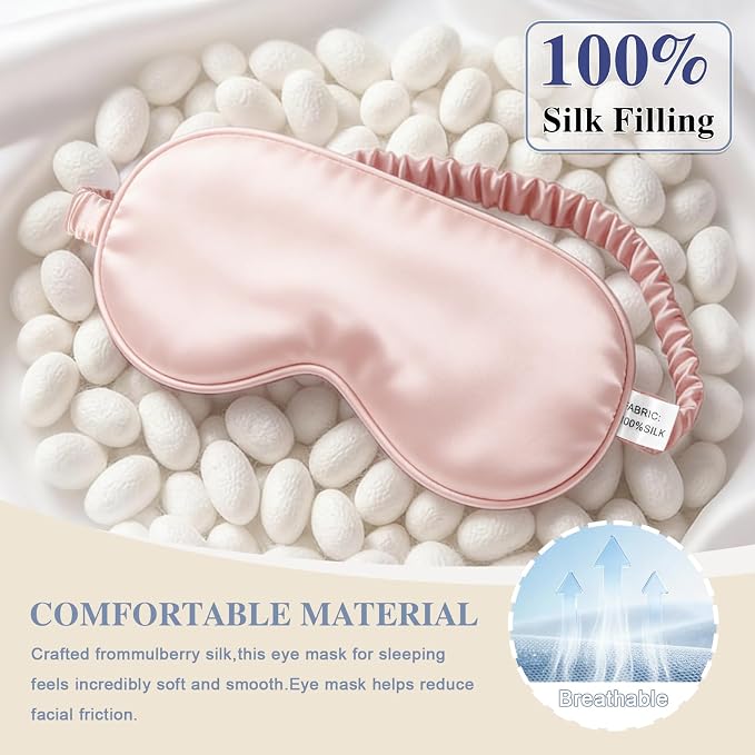 Silk Sleep Mask, Eye Mask for Sleep Women Men, Mulberry Sleeping Mask - Image 3
