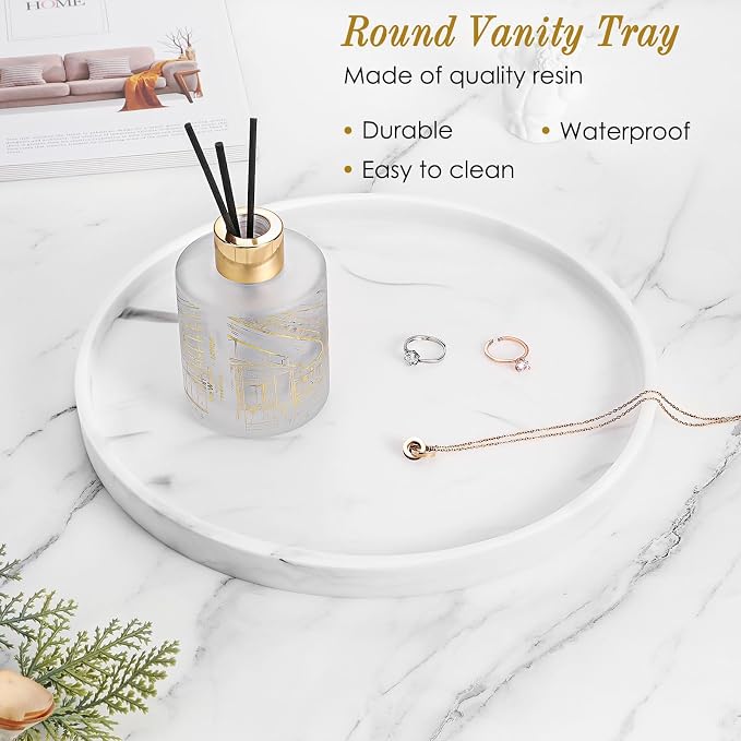 Luxspire Round Vanity Tray, 10.63 Inch Bathroom Vanity Tray Resin Kitchen Tray - Image 2