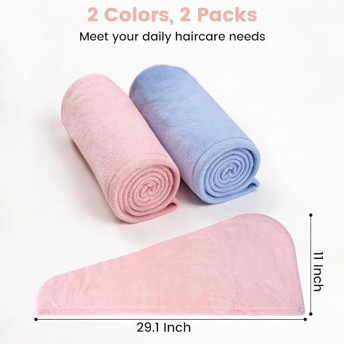 Microfiber Hair Towel Wrap for Women, 2 Pack Large Fast Drying Hair Towel - Image 4