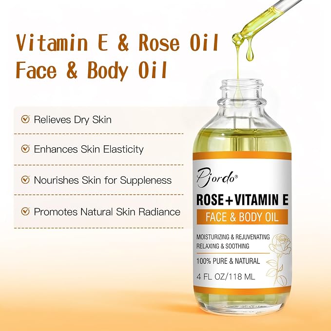 Pjordo Vitamin E Rose Oil & Gua Sha Massage Tools Set, Gua Sha Oil - Image 2