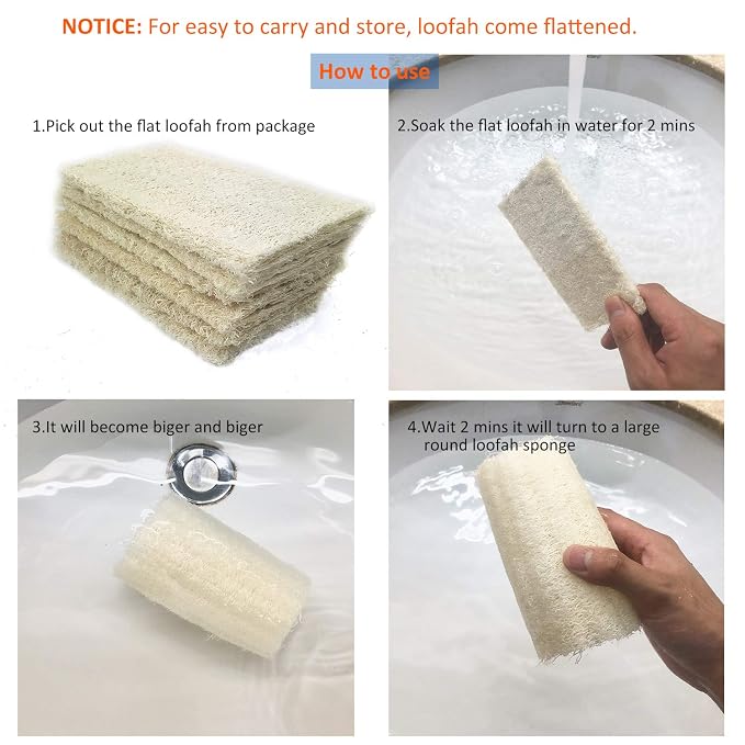 100% Large Nature 6 Pack of Organic Loofahs Loofah Spa Exfoliating Scrubber - Image 3