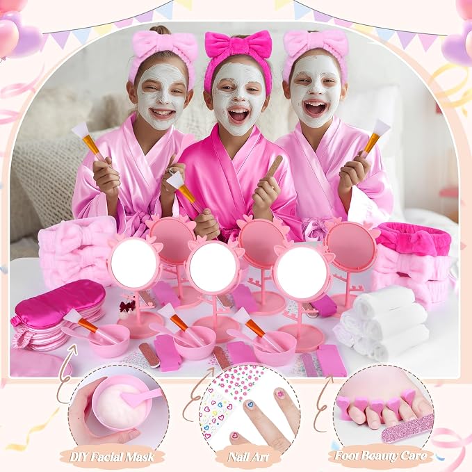 Spa Party Supplies for Girls, 6 Satin Robes Kids Spa Birthday Sleepover - Image 3