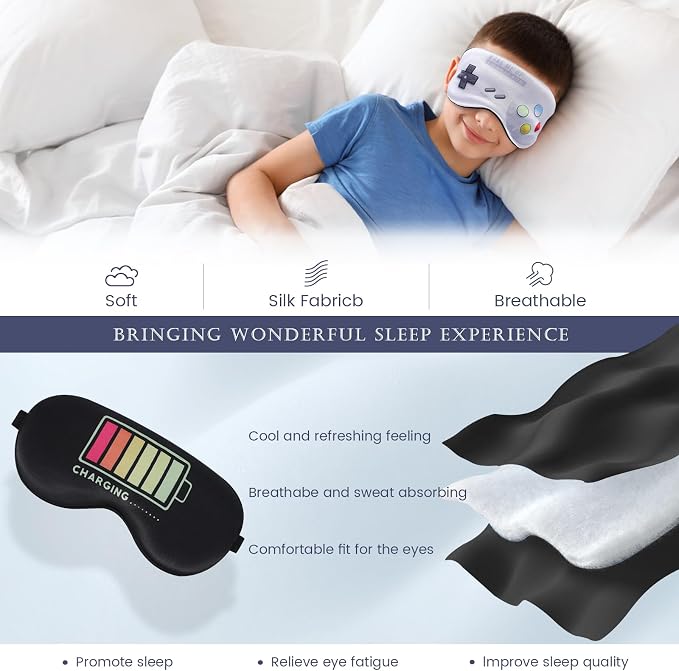 2 Pcs Sleep Mask for Kids Boys, Silk Eye Covers for Sleeping, Adjustable Strap - Image 4