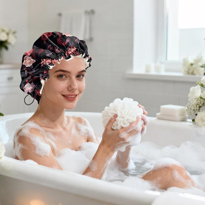 Shower Cap Reusable Double Layer Adjustable Elastic Waterproof EVA Hair Bath - Image 7