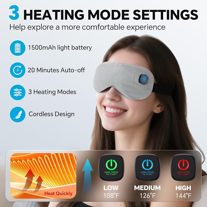 Cordless Heated Eye Mask for Dry Eyes Relief, - Image 2