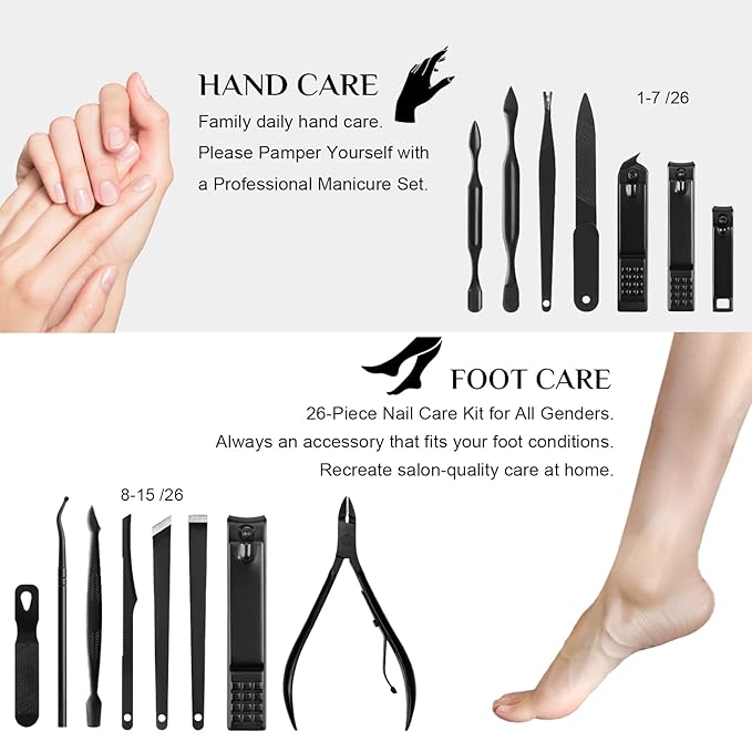 Nail Clippers Set, 26 Piece Manicure Set & Pedicure Kit, Stainless Steel - Image 2