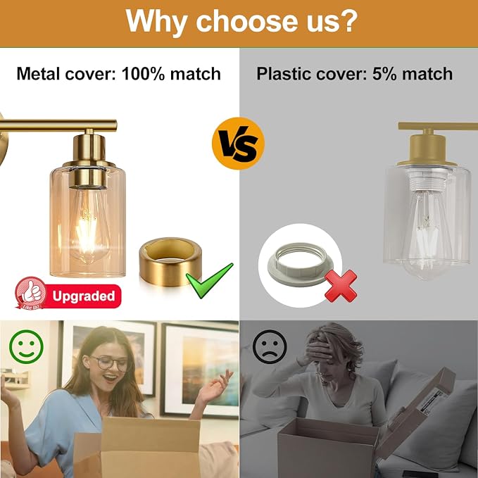 Zarbitta 3-Light Bathroom Light Fixtures, Brushed Gold Vanity Light, Farmhouse - Image 5