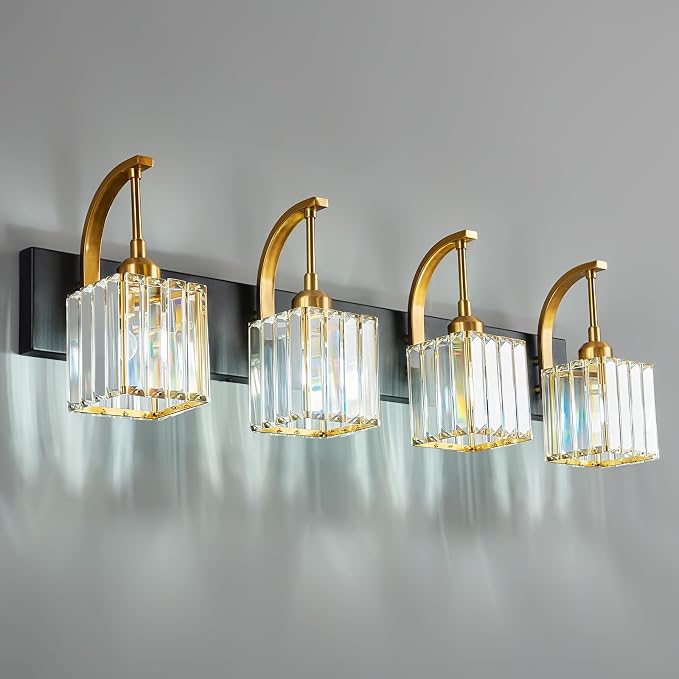 Crystal Vanity Lights 4-Light Black Gold Bathroom Vanity Lights Modern Crystal by FDPBY