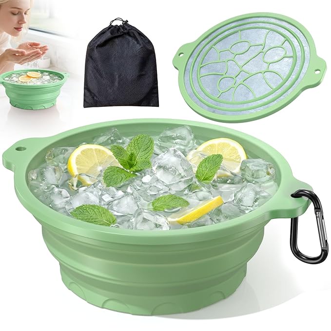 Face Bowl for Ice with Built-in Ice Tray – Collapsible Silicone Facial Ice Bath by Dtuoen