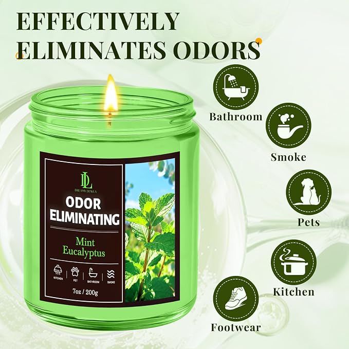 Mint Eucalyptus Odor Eliminating Highly Fragranced Candle, Eliminates 95% of - Image 5