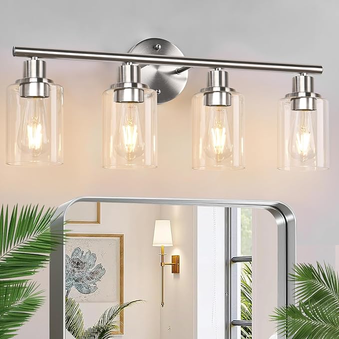 4-Light Bathroom Light Fixtures, Brushed Nickel Modern Vanity Lights Over Mirror by Zarbitta