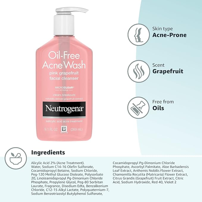 Neutrogena Oil-Free Acne Wash Pink Grapefruit Facial Cleanser - - Image 13