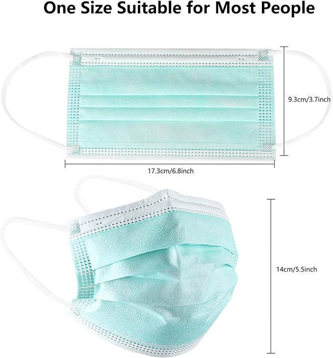 akgk Disposable Face Masks 100Pcs, 3 Layer Protective Face Mask Green Face Masks - Image 7