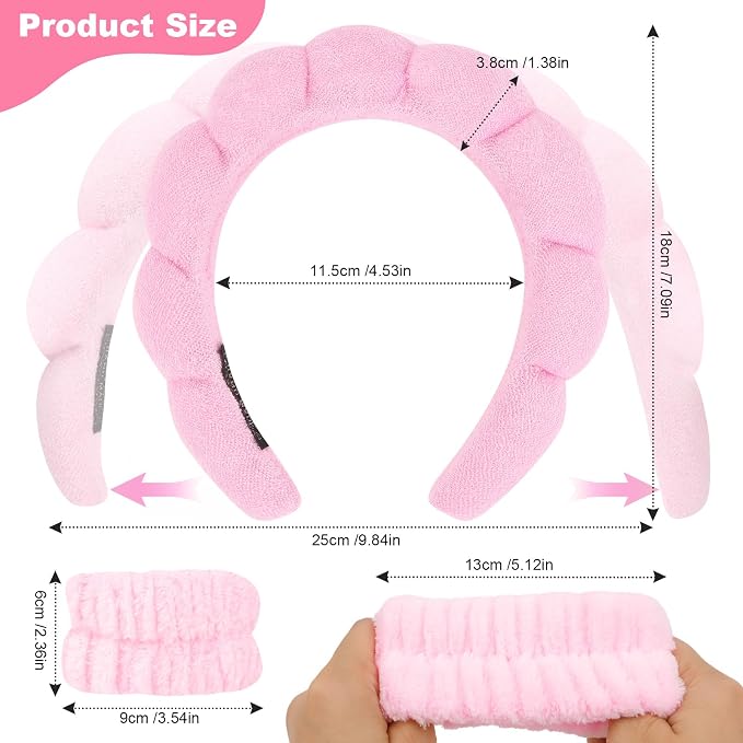 6Pcs Spa Set, Terry Cloth Headbands & Wrist Washbands - Image 2