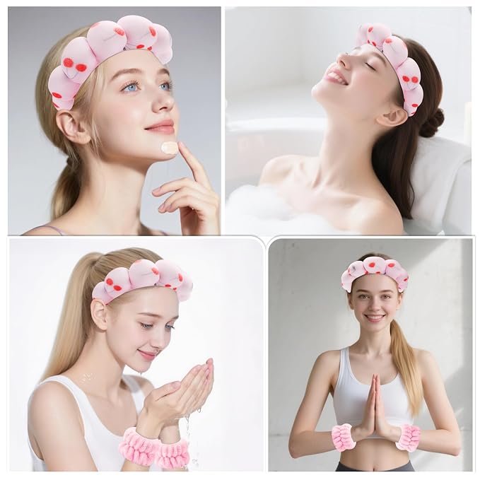 Zkptops Spa Headband for Washing Face Wristband Set Sponge Makeup Skincare - Image 4