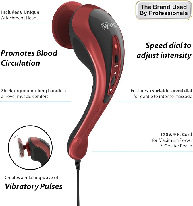 Wahl Clipper Deluxe Heated Therapy Corded Handheld Rotary Massage Kit, 8 Unique - Image 3