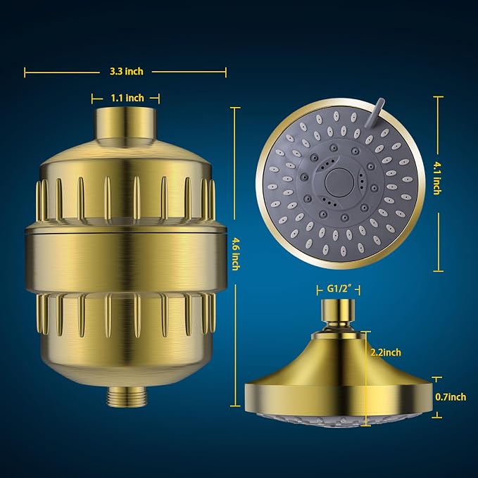 Shower Head and 15 Stage Shower Filter Combo, FEELSO High Pressure 5 Spray - Image 2