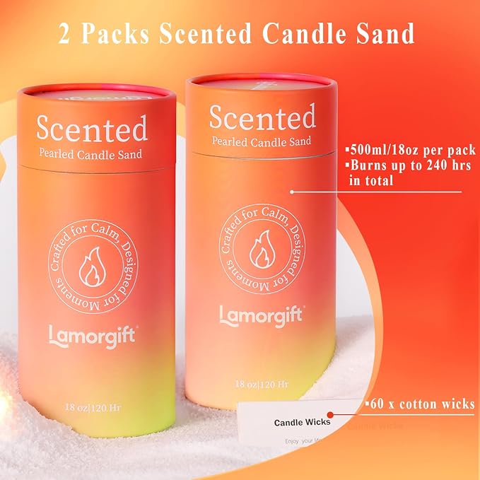 36oz Scented Candle Sand Wax, Sandalwood& Jasmine- 2 Tubes Scented Pearled - Image 4