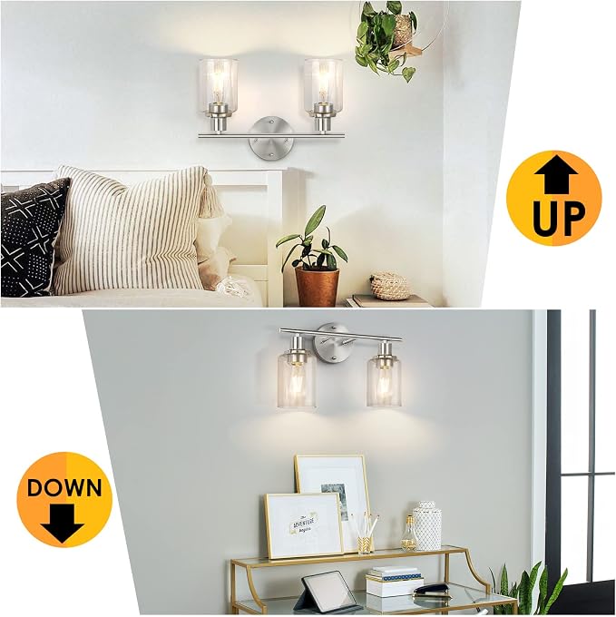 FOLKSMATE Bathroom Light Fixtures, 2-Light Brushed Nickel Vanity Light - Image 5