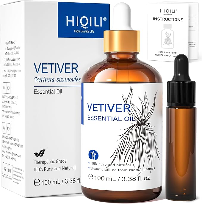 HIQILI 100ML Vetiver Essential Oil, 100% Pure Natural by HIQILI