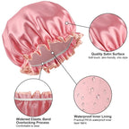 Waterproof Shower Caps for Women, Solid Color Dual-Layer Elastic Band Design - Image 4