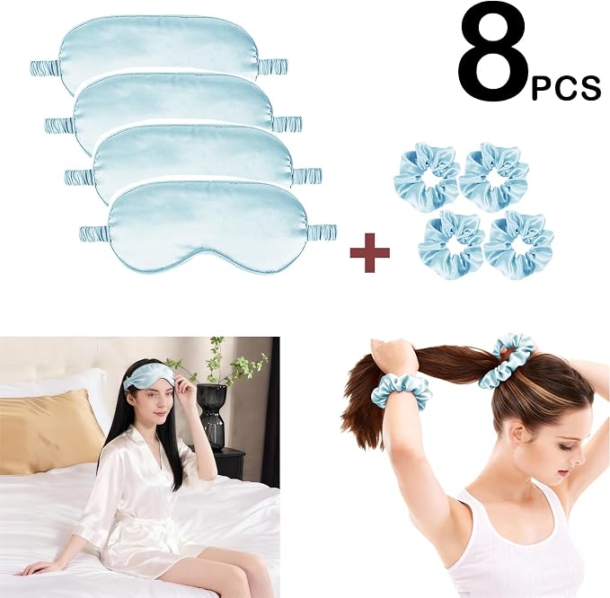 Satin Eye Mask 8Pcs Silk Sleep Masks Silky Blindfold Eyeshade Blackout Eyes - Image 2