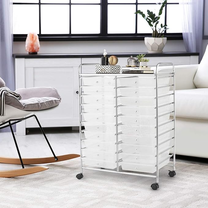 Giantex Storage Drawer Carts, 20-Drawer Organizer, Utility Cart on Wheels - Image 4