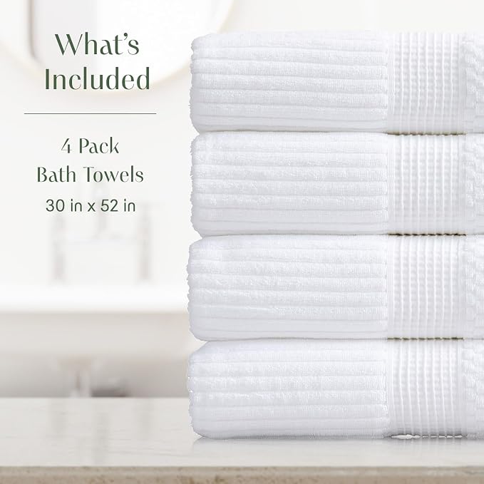 Springtree Home 100% Cotton Bath Towel Set of 4 | Super Soft & Absorbent - Image 2