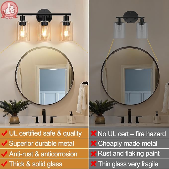 Zarbitta 3-Light Bathroom Light Fixtures, Bathroom Wall Lamp - Image 3