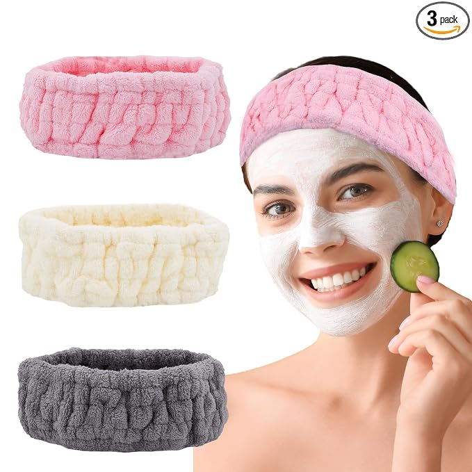Microfiber Spa Headband 3-Pack, Soft Terry Cloth Headband by Unknown