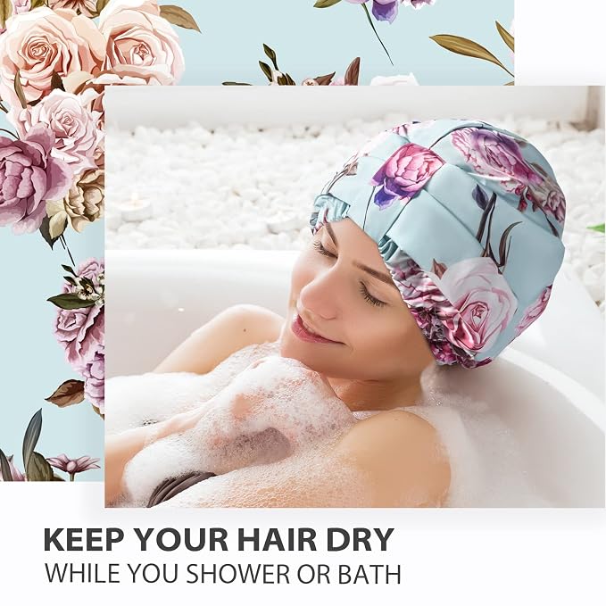 INNELO Luxury Shower Cap for Women Reusable Waterproof, Double Layered Shower - Image 5