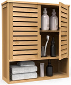 Bathroom Wall Cabinet, Bamboo Storage Cabinet Wall Mounted, Wall Hanging Cabinet by FoverOne