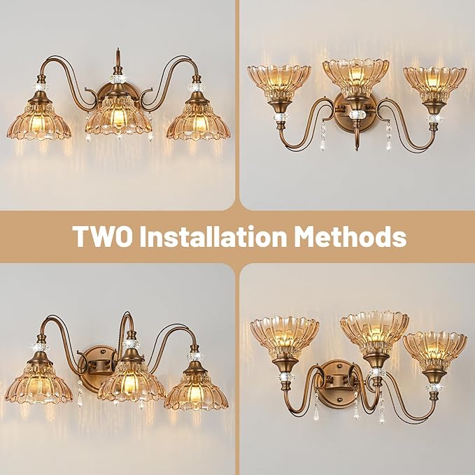 Vintage Bathroom Vanity Light, 3-Light Matte Antique Brass Finish Wall Sconce - Image 3