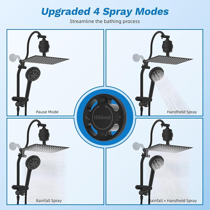 Hibbent Dual Filter All Metal 12" Rainfall Showerhead Combo, High Pressure - Image 3