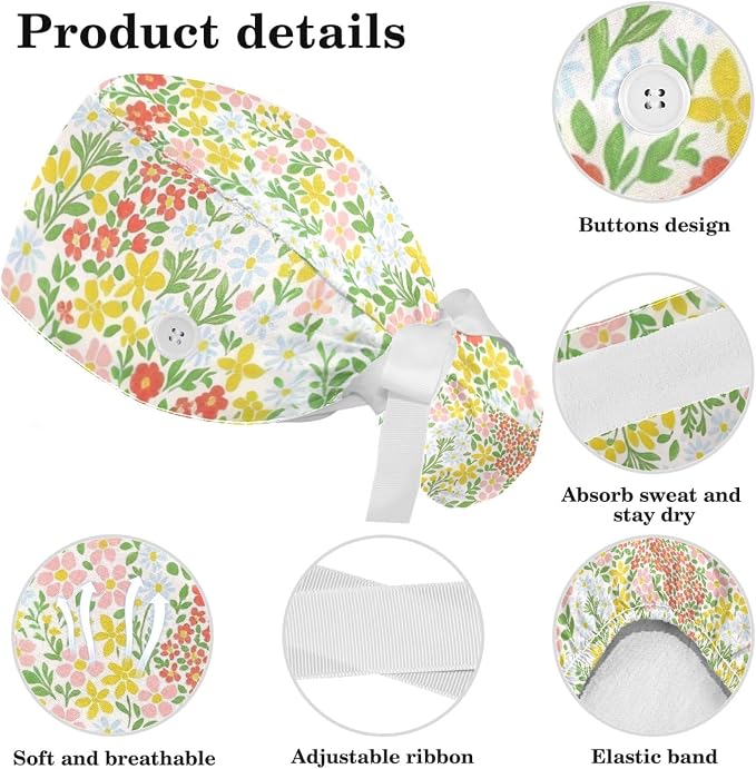Scrub Caps Women Nursing Hats Floral Flowers - Image 4