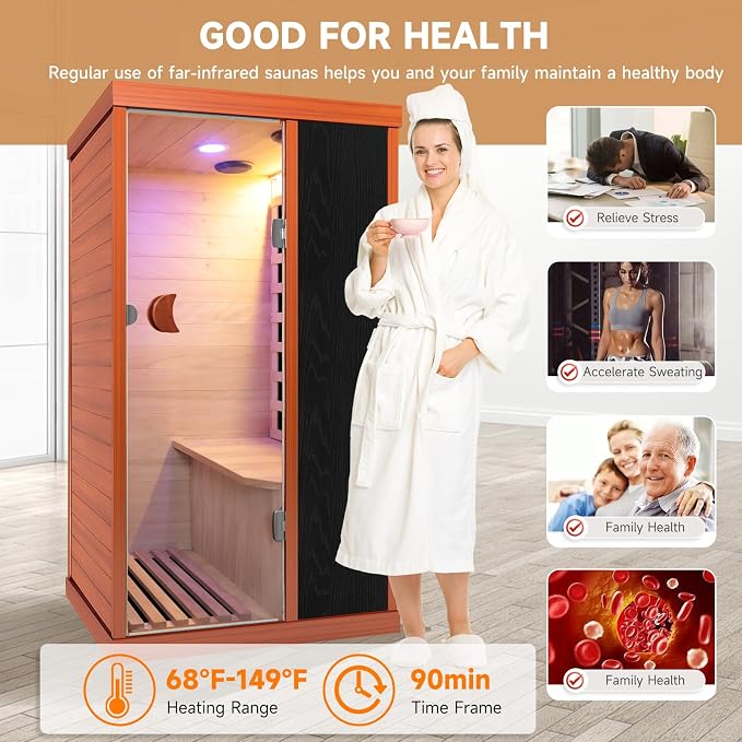 OUTEXER 1 Person Sauna Far Infrared Sauna 1200W Indoor Home Sauna Low EMF 110V - Image 3