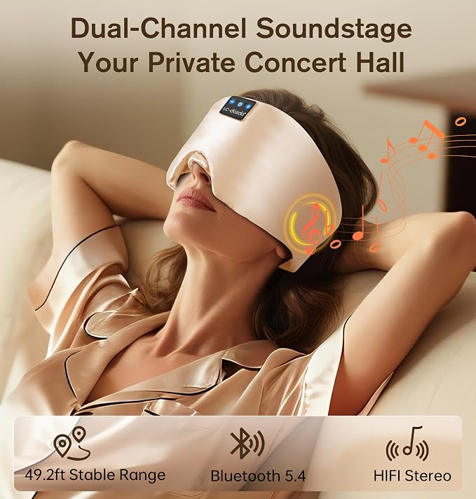 LC-dolida Luxurious Silk Soft Sleep Mask, Sleep Headphones - Image 3