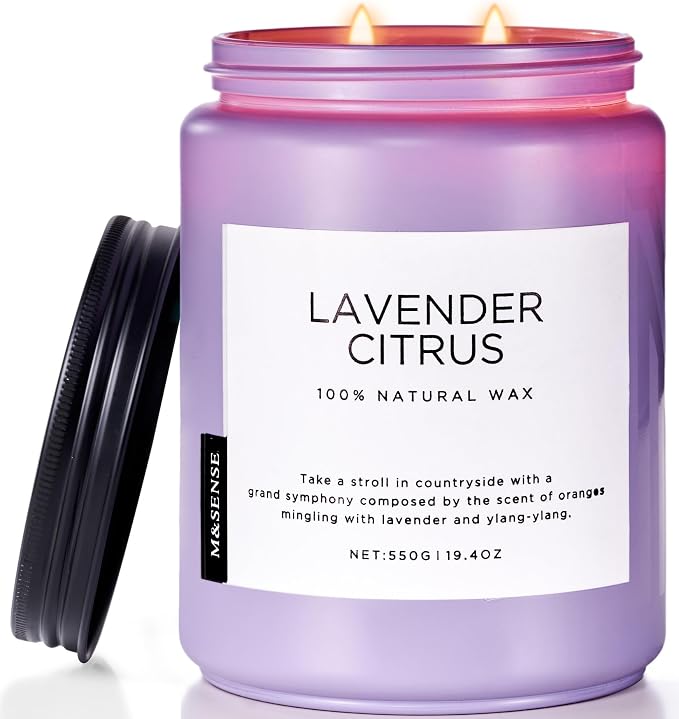 M&SENSE Lavender Citrus Candles, 19.4oz 110H Burn Time Large Natural Soy Candles by MSENSE