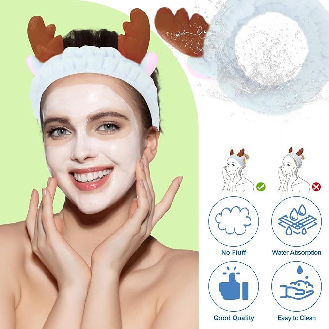 Jowmoy Cute blue antlers Headband Frog Eye Elastic to Wash Face - Image 4