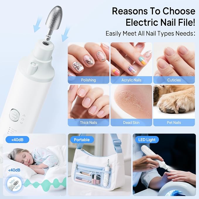 Professional Manicure Pedicure Kit, Electric Nail File Set, 5 Speeds Hand Foot - Image 6