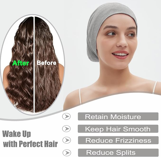 Sleep Cap Bonnet for Sleeping, Adjustable Cooling Ice Silk Lined Hair Bonnets - Image 3