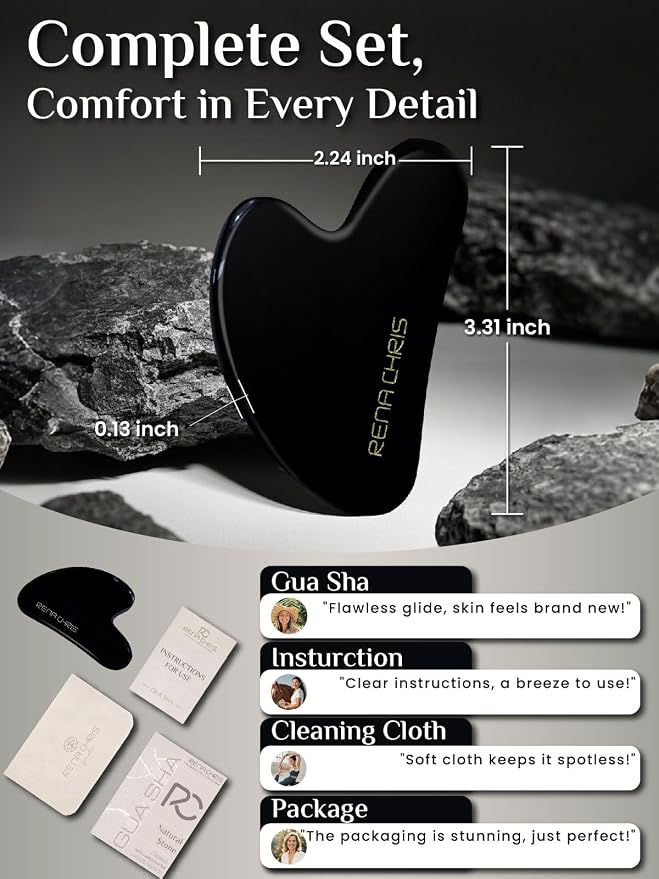 Rena Chris Gua Sha Facial Tools: Natural Obsidian Guasha Tool - Image 2