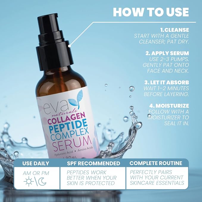 Eva Naturals Multi Peptide Face Serum – Anti Aging Collagen Peptides - Image 4