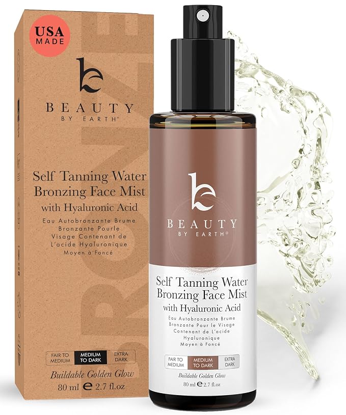 Bronzing Face Tanner Spray Mist, Sunless Face Tanning Water, USA Made by BeautybyEarth