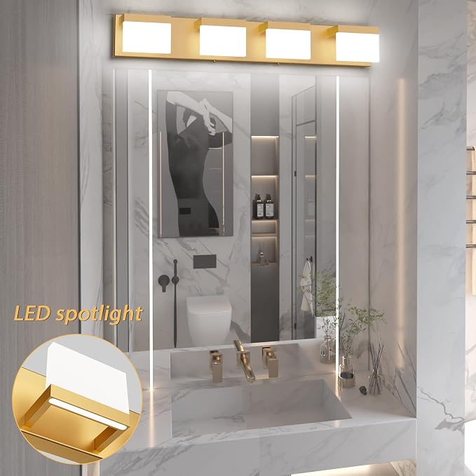 Tipace Gold Vanity Lights for Bathroom Modern LED 4 Lights Bathroom Vanity - Image 6