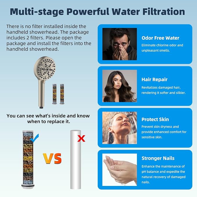 Hibbent All Metal 10'' Filtered Rainfall Shower Head Combo, High Pressure - Image 5