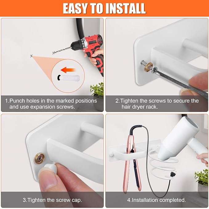 YUET Hair Dryer Holder Hairdryer Station Wall Mounted Shelf Bracket - Image 4