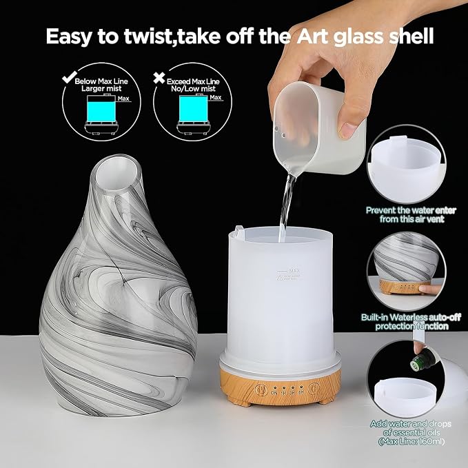 Essential Oil Diffuser, Art Glass Ultrasonic Aromatherapy Diffuser - Image 6